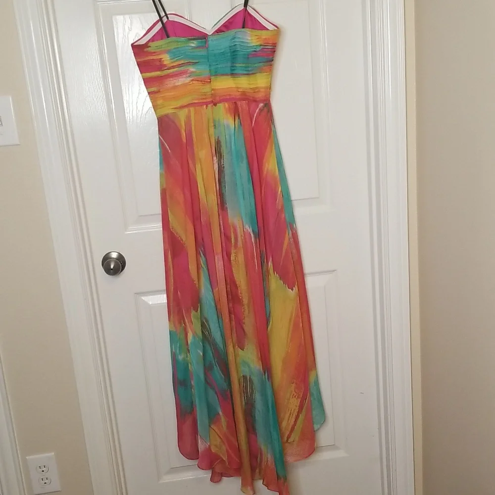 Laundry By Shelli Segal Multi Color Chiffon Strapless High Low Maxi Dress - Picture 4 of 13